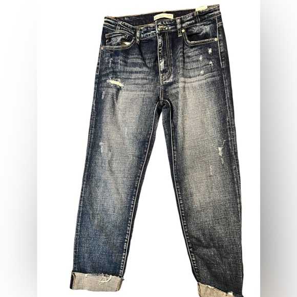 Maurices Kancan Dark Wash Straight Leg Blue Distressed Jeans Size 28 - Picture 1 of 9